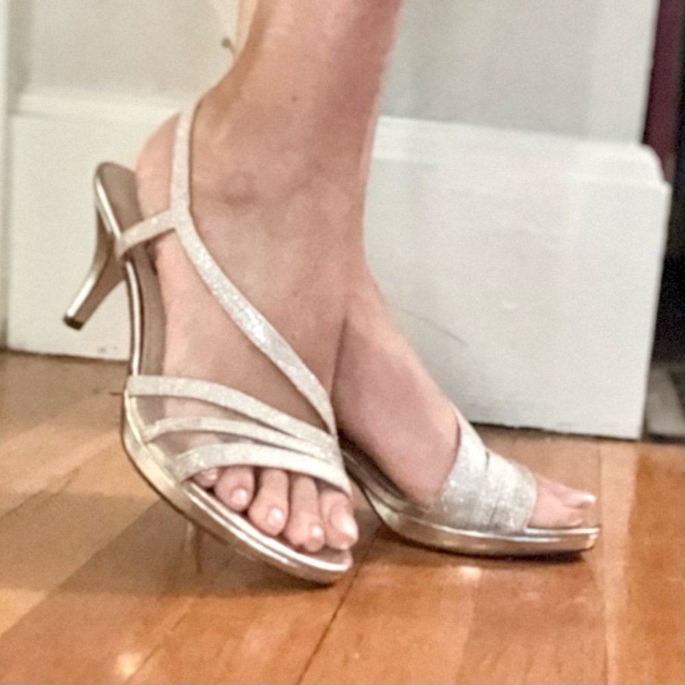 Nina Silver Stiletto Heels Strappy Sandals